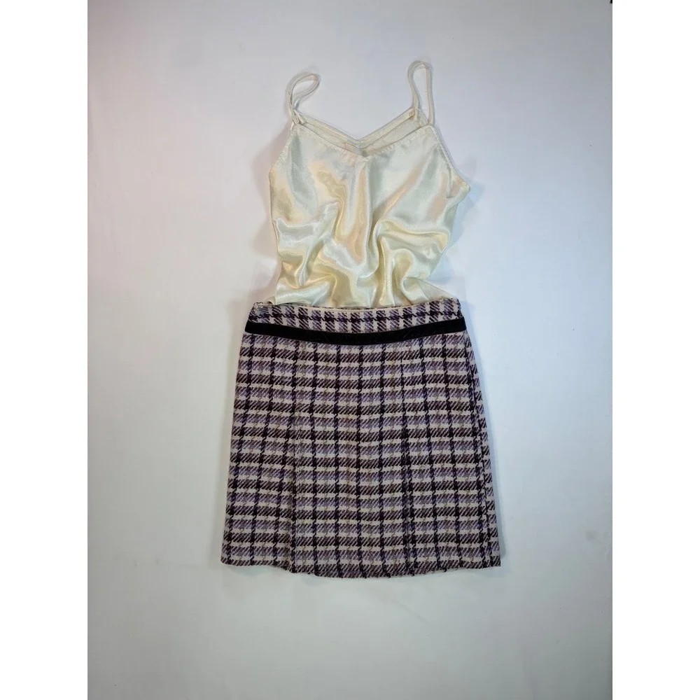 Ann Taylor LOFT Plaid Tweed Skirt Purple Gray Women's Size 4 Mini